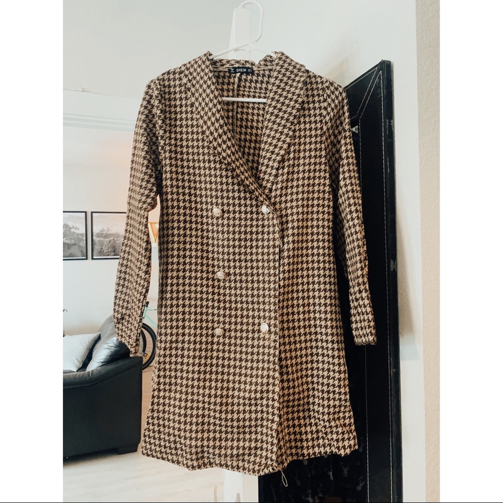 Double Breasted Houndstooth Pea Coat